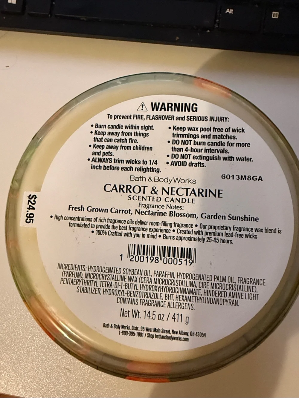 Bath & Body Works Carrot & Nectarine Decorative Candle - Green & Copper